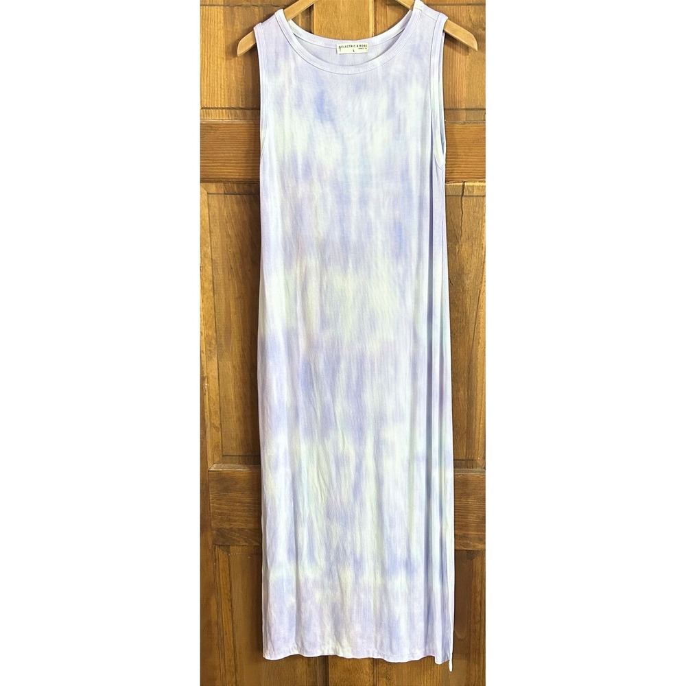 Coastal Electric & Rose Ribbed Tie Dye Maxi Dress L Boho Hippie Festival Beach